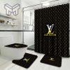 Louis Vuitton Black Golden Logo Bathroom Set Home Decor Shower Curtain And Rug Toilet Seat Lid Covers Bathroom Set