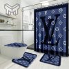 Louis Vuitton Blue Luxury Brand Premium Bathroom Set Home Decor Shower Curtain And Rug Toilet Seat Lid Covers Bathroom Set