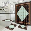 Louis Vuitton Brown Luxury Brand Premium Bathroom Set Home Decor Shower Curtain And Rug Toilet Seat Lid Covers Bathroom Set