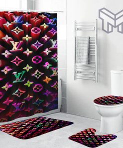 Louis Vuitton Colorful 3D Monogram Bathroom Set With Shower Curtain Shower Curtain And Rug Toilet Seat Lid Covers Bathroom Set