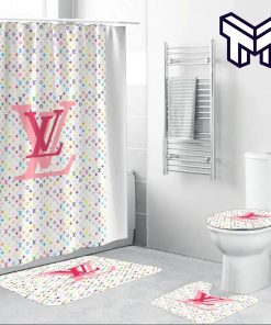 Louis Vuitton Colorful Fashion Luxury Brand Premium Bathroom Set Home Decor Shower Curtain And Rug Toilet Seat Lid Covers Bathroom Set