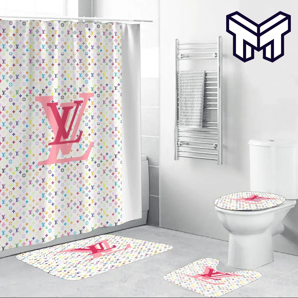 Louis Vuitton Colorful Fashion Luxury Brand Premium Bathroom Set Home Decor Shower  Curtain And Rug Toilet Seat Lid Covers Bathroom Set - Muranotex Store