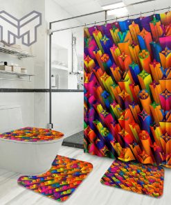 Louis Vuitton Colorful Luxury Brand Premium Bathroom Set Home Decor Shower Curtain And Rug Toilet Seat Lid Covers Bathroom Set