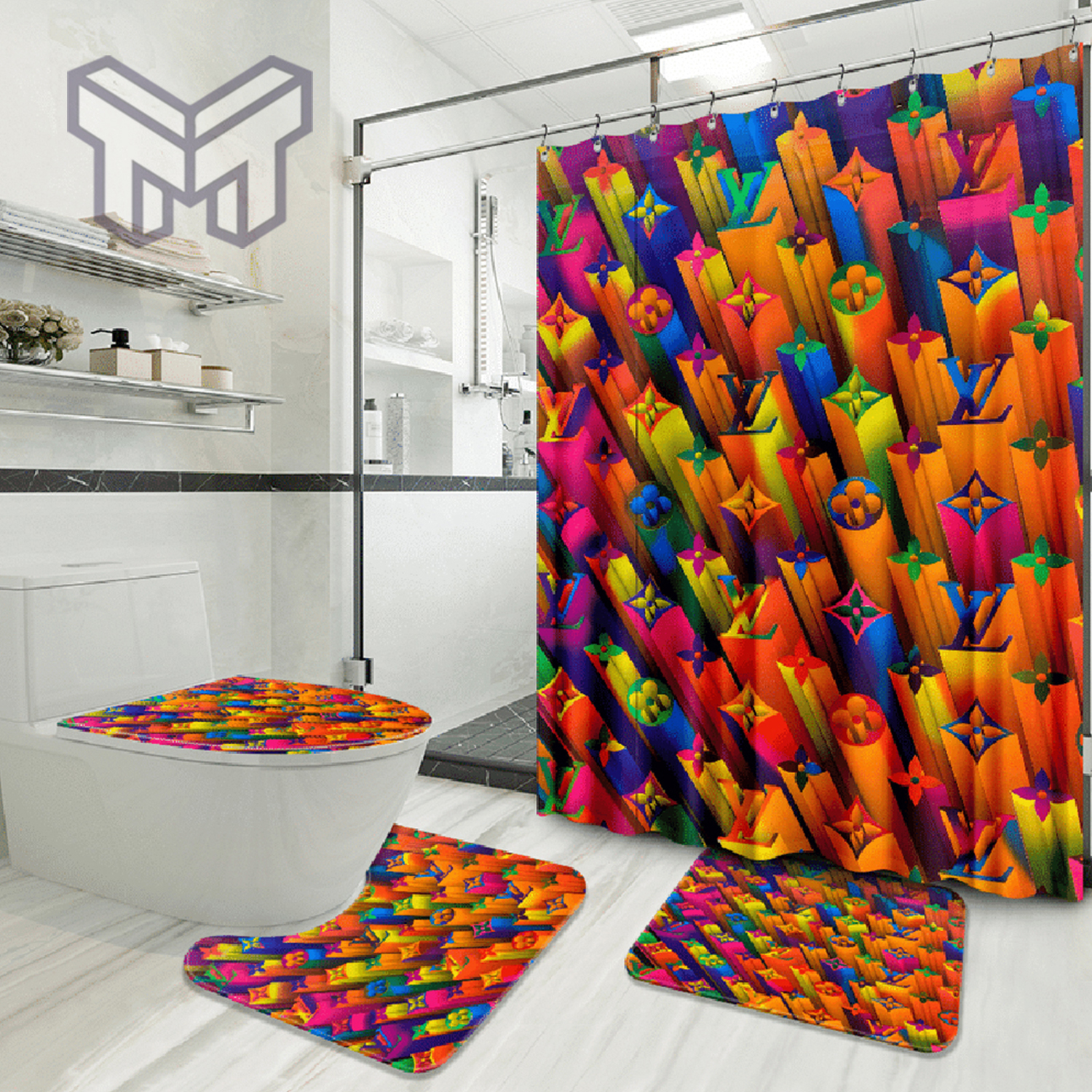 Louis Vuitton Colorful Luxury Brand Premium Bathroom Set Home Decor Shower Curtain And Rug Toilet Seat Lid Covers Bathroom Set Louis Vuitton Colorful Luxury Brand Premium Bathroom Set Home Decor Shower Curtain And Rug Toilet Seat Lid Covers Bathroom Set