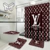 Louis Vuitton Dark Red Luxury Brand Logo Premium Bathroom Set Home Decor Shower Curtain And Rug Toilet Seat Lid Covers Bathroom Set