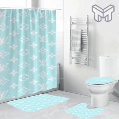 Louis Vuitton Fashion Logo Limited Luxury Brand Bathroom Set Home Decor 01 Shower Curtain And Rug Toilet Seat Lid Covers Bathroom Set