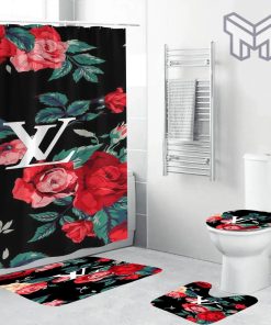 Louis Vuitton Fashion Logo Limited Luxury Brand Bathroom Set Home Decor 02 Shower Curtain And Rug Toilet Seat Lid Covers Bathroom Set