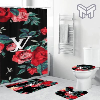 Louis Vuitton Fashion Logo Limited Luxury Brand Bathroom Set Home Decor 02 Shower Curtain And Rug Toilet Seat Lid Covers Bathroom Set