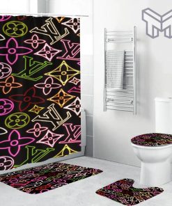 Louis Vuitton Fashion Logo Limited Luxury Brand Bathroom Set Home Decor 03 Shower Curtain And Rug Toilet Seat Lid Covers Bathroom Set