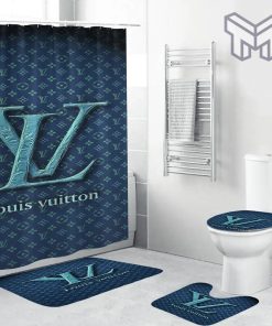 Louis Vuitton Fashion Logo Limited Luxury Brand Bathroom Set Home Decor 04 Shower Curtain And Rug Toilet Seat Lid Covers Bathroom Set