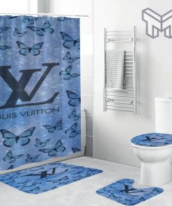 Louis Vuitton Fashion Logo Limited Luxury Brand Bathroom Set Home Decor 05 Shower Curtain And Rug Toilet Seat Lid Covers Bathroom Set