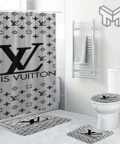 Louis Vuitton Fashion Logo Limited Luxury Brand Bathroom Set Home Decor 06 Shower Curtain And Rug Toilet Seat Lid Covers Bathroom Set