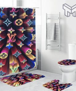 Louis Vuitton Fashion Logo Limited Luxury Brand Bathroom Set Home Decor 07 Shower Curtain And Rug Toilet Seat Lid Covers Bathroom Set