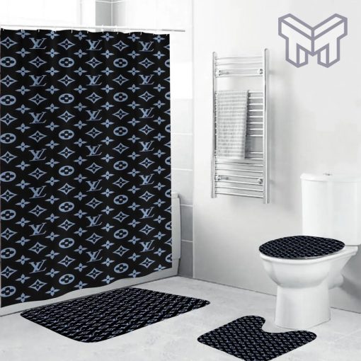 Louis Vuitton Fashion Logo Limited Luxury Brand Bathroom Set Home Decor 08 Shower Curtain And Rug Toilet Seat Lid Covers Bathroom Set