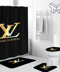 Louis Vuitton Fashion Logo Limited Luxury Brand Bathroom Set Home Decor 09 Shower Curtain And Rug Toilet Seat Lid Covers Bathroom Set