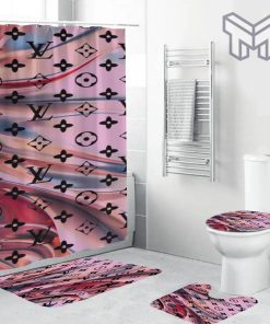 Louis Vuitton Fashion Logo Limited Luxury Brand Bathroom Set Home Decor 11 Shower Curtain And Rug Toilet Seat Lid Covers Bathroom Set