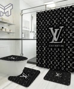 Louis Vuitton Fashion Logo Limited Luxury Brand Bathroom Set Home Decor 12 Shower Curtain And Rug Toilet Seat Lid Covers Bathroom Set