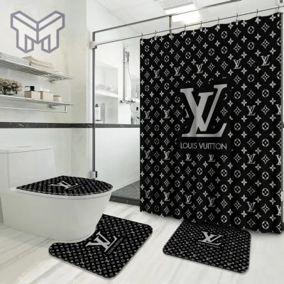 Louis Vuitton Fashion Logo Limited Luxury Brand Bathroom Set Home Decor 12 Shower Curtain And Rug Toilet Seat Lid Covers Bathroom Set