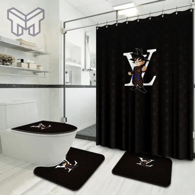 Louis Vuitton Fashion Logo Limited Luxury Brand Bathroom Set Home Decor 13 Shower Curtain And Rug Toilet Seat Lid Covers Bathroom Set