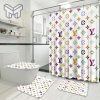 Louis Vuitton Fashion Logo Limited Luxury Brand Bathroom Set Home Decor 14 Shower Curtain And Rug Toilet Seat Lid Covers Bathroom Set