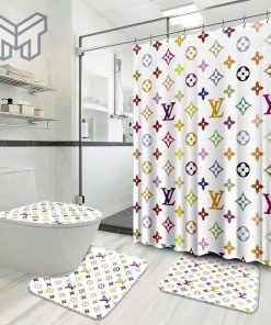 Louis Vuitton Fashion Logo Limited Luxury Brand Bathroom Set Home Decor 14 Shower Curtain And Rug Toilet Seat Lid Covers Bathroom Set