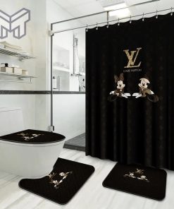 Louis Vuitton Fashion Logo Limited Luxury Brand Bathroom Set Home Decor 15 Shower Curtain And Rug Toilet Seat Lid Covers Bathroom Set