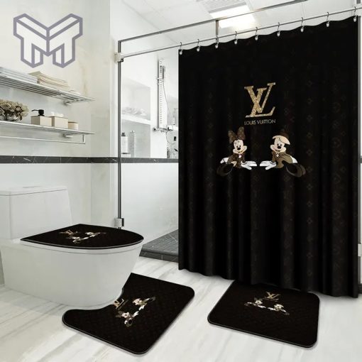 Louis Vuitton Fashion Logo Limited Luxury Brand Bathroom Set Home Decor 15 Shower Curtain And Rug Toilet Seat Lid Covers Bathroom Set