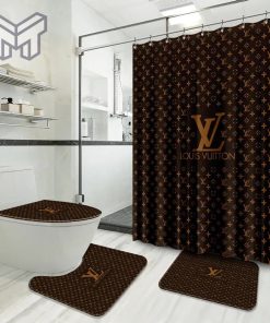 Louis Vuitton Fashion Logo Limited Luxury Brand Bathroom Set Home Decor 16 Shower Curtain And Rug Toilet Seat Lid Covers Bathroom Set