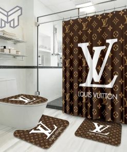 Louis Vuitton Fashion Logo Limited Luxury Brand Bathroom Set Home Decor 17 Shower Curtain And Rug Toilet Seat Lid Covers Bathroom Set