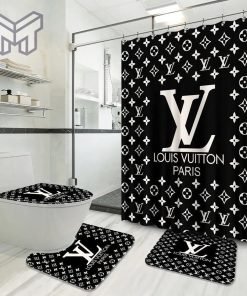 Louis Vuitton Fashion Logo Limited Luxury Brand Bathroom Set Home Decor 18 Shower Curtain And Rug Toilet Seat Lid Covers Bathroom Set