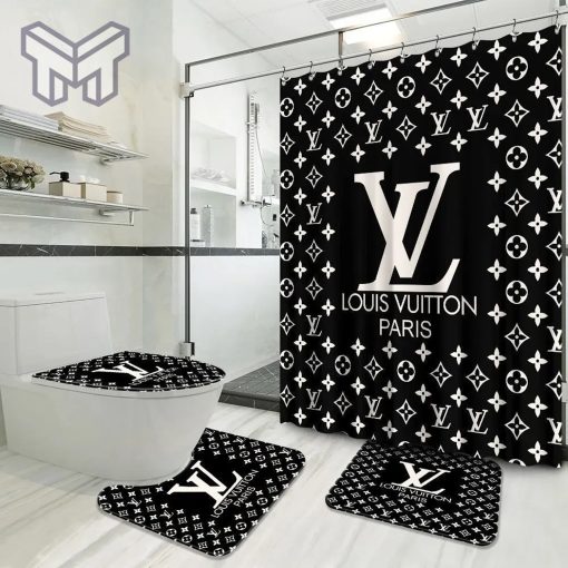 Louis Vuitton Fashion Logo Limited Luxury Brand Bathroom Set Home Decor 18 Shower Curtain And Rug Toilet Seat Lid Covers Bathroom Set