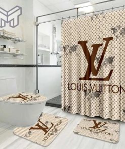 Louis Vuitton Fashion Logo Limited Luxury Brand Bathroom Set Home Decor 19 Shower Curtain And Rug Toilet Seat Lid Covers Bathroom Set