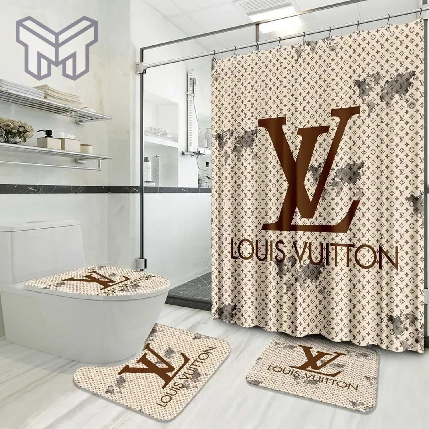 Gucci Golden Logo Premium Fashion Luxury Brand Bathroom Set Home Decor  Shower Curtain And Rug Toilet Seat Lid Covers Bathroom Set - Muranotex Store