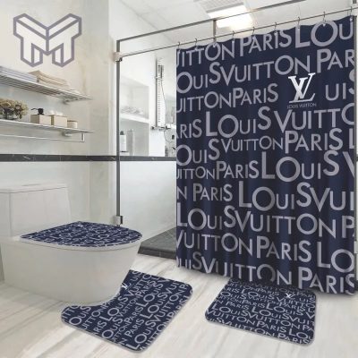 Louis Vuitton Fashion Logo Limited Luxury Brand Bathroom Set Home Decor 20 Shower Curtain And Rug Toilet Seat Lid Covers Bathroom Set