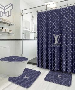 Louis Vuitton Fashion Logo Limited Luxury Brand Bathroom Set Home Decor 21 Shower Curtain And Rug Toilet Seat Lid Covers Bathroom Set