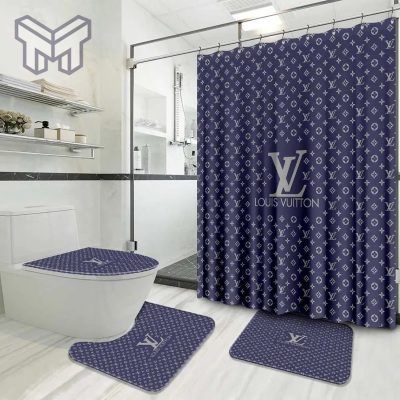 Louis Vuitton Fashion Logo Limited Luxury Brand Bathroom Set Home Decor 21 Shower Curtain And Rug Toilet Seat Lid Covers Bathroom Set