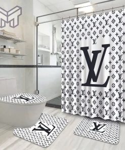 Louis Vuitton Fashion Logo Limited Luxury Brand Bathroom Set Home Decor 22 Shower Curtain And Rug Toilet Seat Lid Covers Bathroom Set