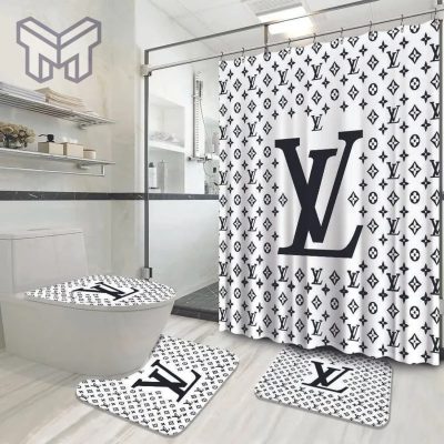 Louis Vuitton Fashion Logo Limited Luxury Brand Bathroom Set Home Decor 22 Shower Curtain And Rug Toilet Seat Lid Covers Bathroom Set