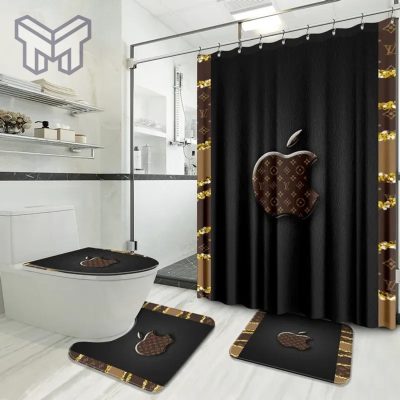 Louis Vuitton Fashion Logo Limited Luxury Brand Bathroom Set Home Decor 23 Shower Curtain And Rug Toilet Seat Lid Covers Bathroom Set