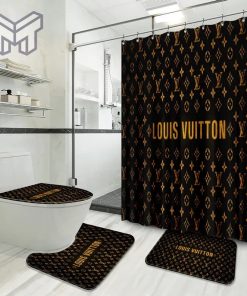 Louis Vuitton Fashion Logo Limited Luxury Brand Bathroom Set Home Decor 24 Shower Curtain And Rug Toilet Seat Lid Covers Bathroom Set