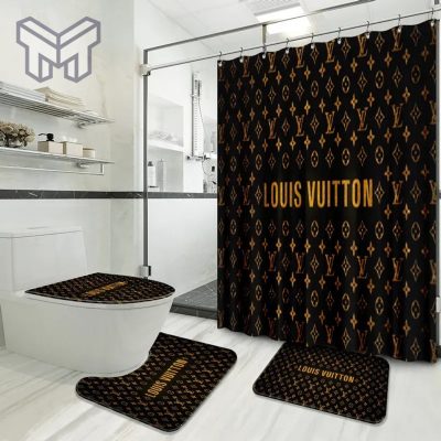 Louis Vuitton Fashion Logo Limited Luxury Brand Bathroom Set Home Decor 24 Shower Curtain And Rug Toilet Seat Lid Covers Bathroom Set