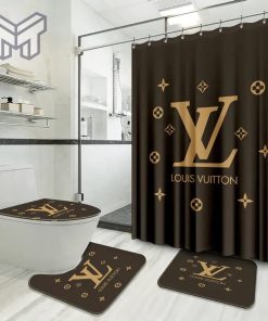 Louis Vuitton Fashion Logo Limited Luxury Brand Bathroom Set Home Decor 25 Shower Curtain And Rug Toilet Seat Lid Covers Bathroom Set