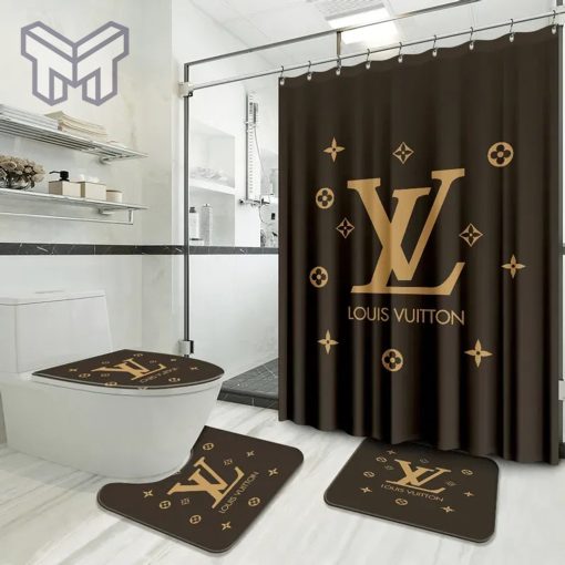 Louis Vuitton Fashion Logo Limited Luxury Brand Bathroom Set Home Decor 25 Shower Curtain And Rug Toilet Seat Lid Covers Bathroom Set