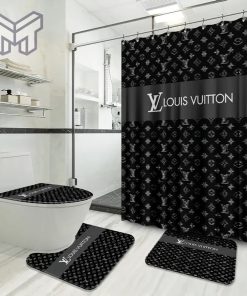 Louis Vuitton Fashion Logo Limited Luxury Brand Bathroom Set Home Decor 26 Shower Curtain And Rug Toilet Seat Lid Covers Bathroom Set