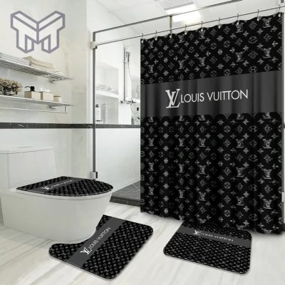 Louis Vuitton Fashion Logo Limited Luxury Brand Bathroom Set Home Decor 26 Shower Curtain And Rug Toilet Seat Lid Covers Bathroom Set