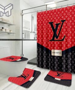 Louis Vuitton Fashion Logo Limited Luxury Brand Bathroom Set Home Decor 27 Shower Curtain And Rug Toilet Seat Lid Covers Bathroom Set