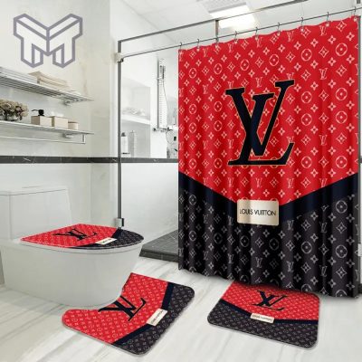 Louis Vuitton Fashion Logo Limited Luxury Brand Bathroom Set Home Decor 27 Shower Curtain And Rug Toilet Seat Lid Covers Bathroom Set