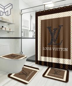 Louis Vuitton Fashion Logo Limited Luxury Brand Bathroom Set Home Decor 28 Shower Curtain And Rug Toilet Seat Lid Covers Bathroom Set