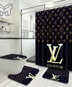 Louis Vuitton Fashion Logo Limited Luxury Brand Bathroom Set Home Decor 32 Shower Curtain And Rug Toilet Seat Lid Covers Bathroom Set