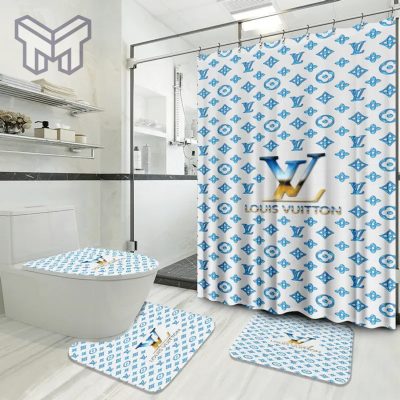 Louis Vuitton Fashion Logo Limited Luxury Brand Bathroom Set Home Decor 34 Shower Curtain And Rug Toilet Seat Lid Covers Bathroom Set